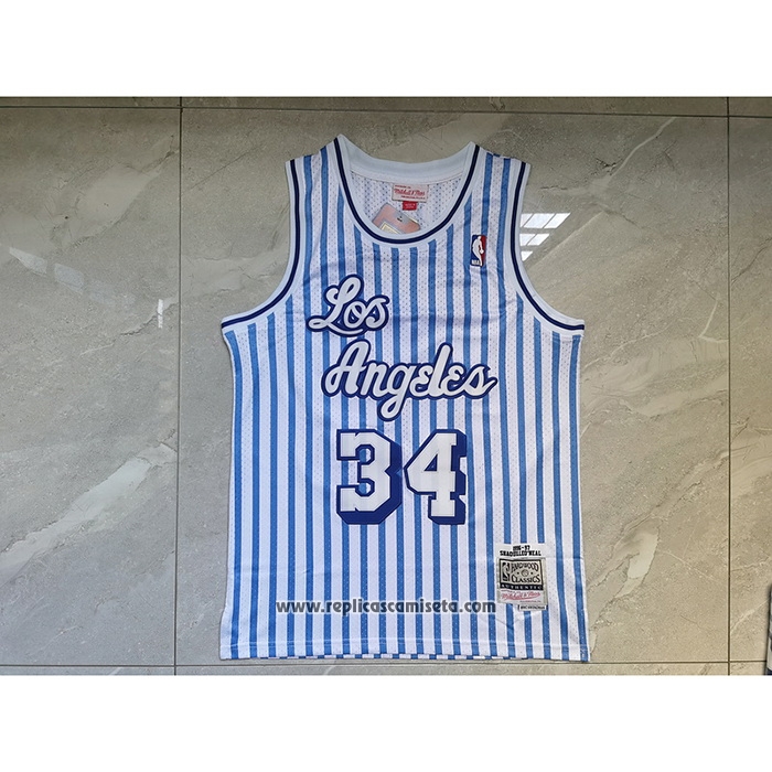 Camiseta Los Angeles Lakers Shaquille O'Neal #34 Mitchell & Ness 1996-97 Azul Blanco